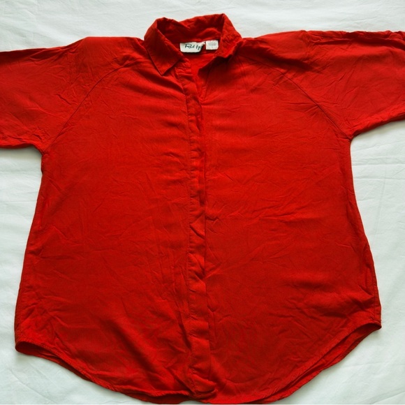 Red Hot Red-Orange 100% Rayon Button-Up Blouse Women’s Size L - Picture 2 of 8